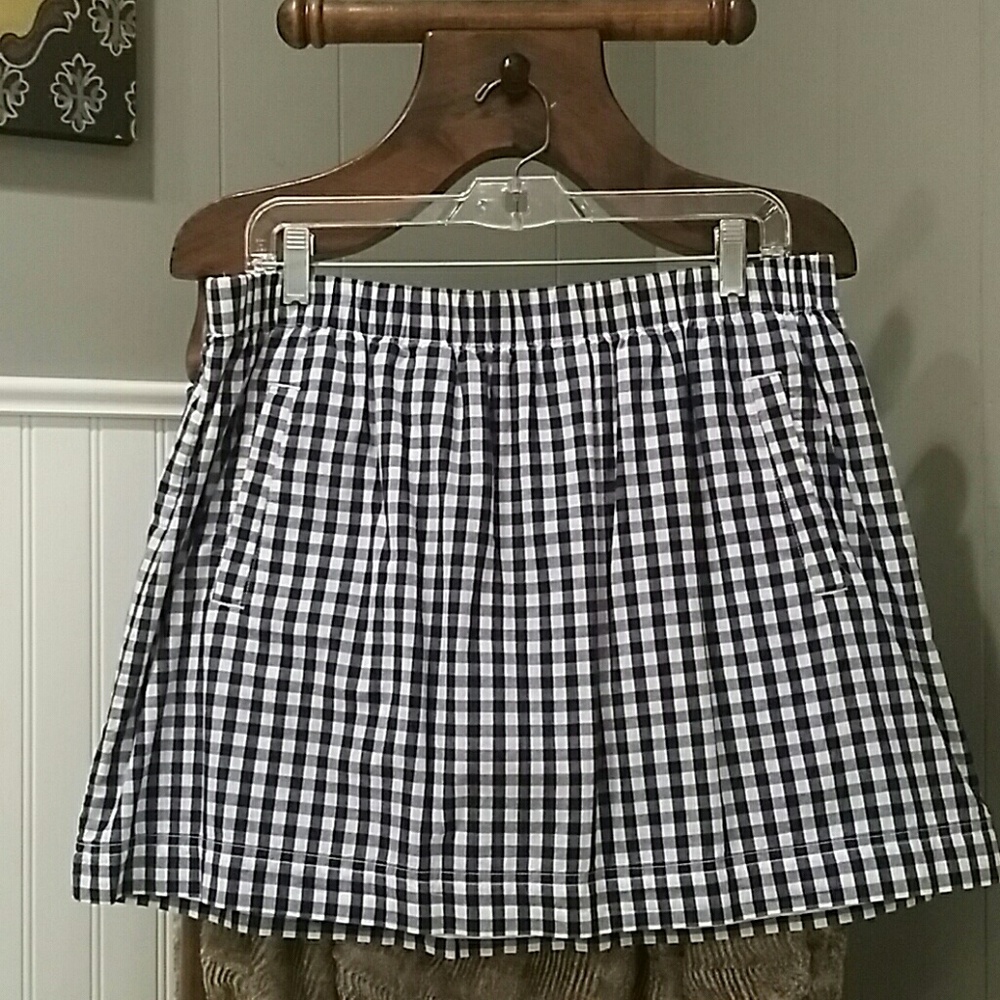 J. Crew Navy Blue and White Gingham Checked Skirt